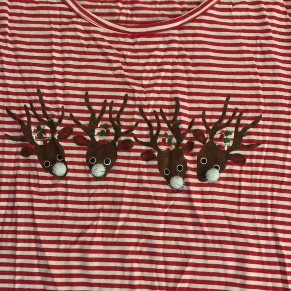 New Rebecca Malone Christmas Reindeer red/white stripe long sleeve shirt- size S - Picture 5 of 8